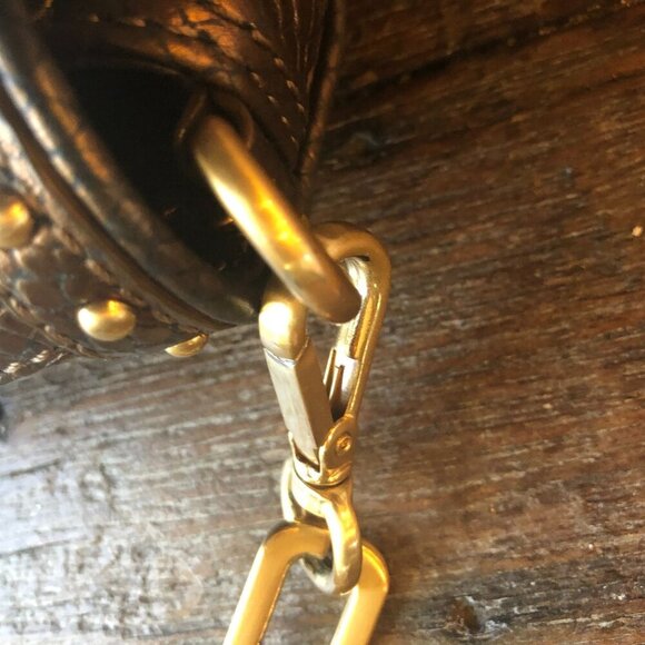 Maxx New York Bronze Textured Chain Handle Shoulder Bag Studded Detailing Purse - Picture 4 of 5